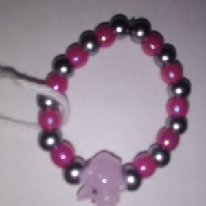 Kids Pink Beaded Elephant Stretch Bracelet